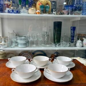 Juego de 5 consomeras porcelana con oro