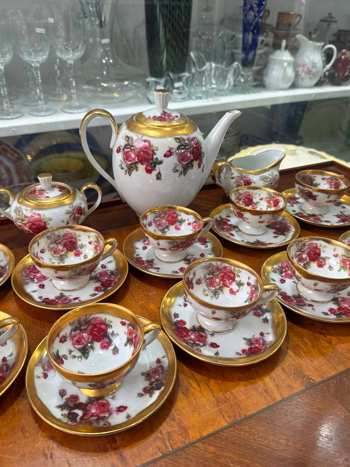 Juego de café porcelana tsuji pintado a mano con oro - Imagen 12