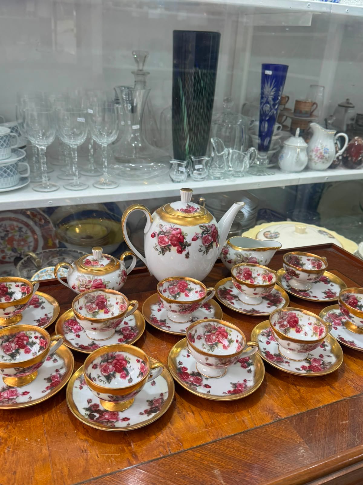 Juego de café porcelana tsuji pintado a mano con oro