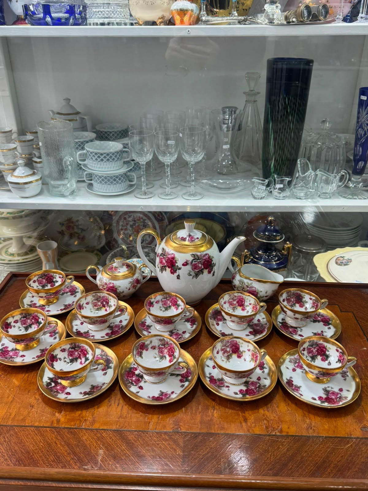 Juego de café porcelana tsuji pintado a mano con oro - Imagen 3