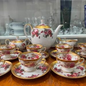 Juego de café porcelana tsuji pintado a mano con oro
