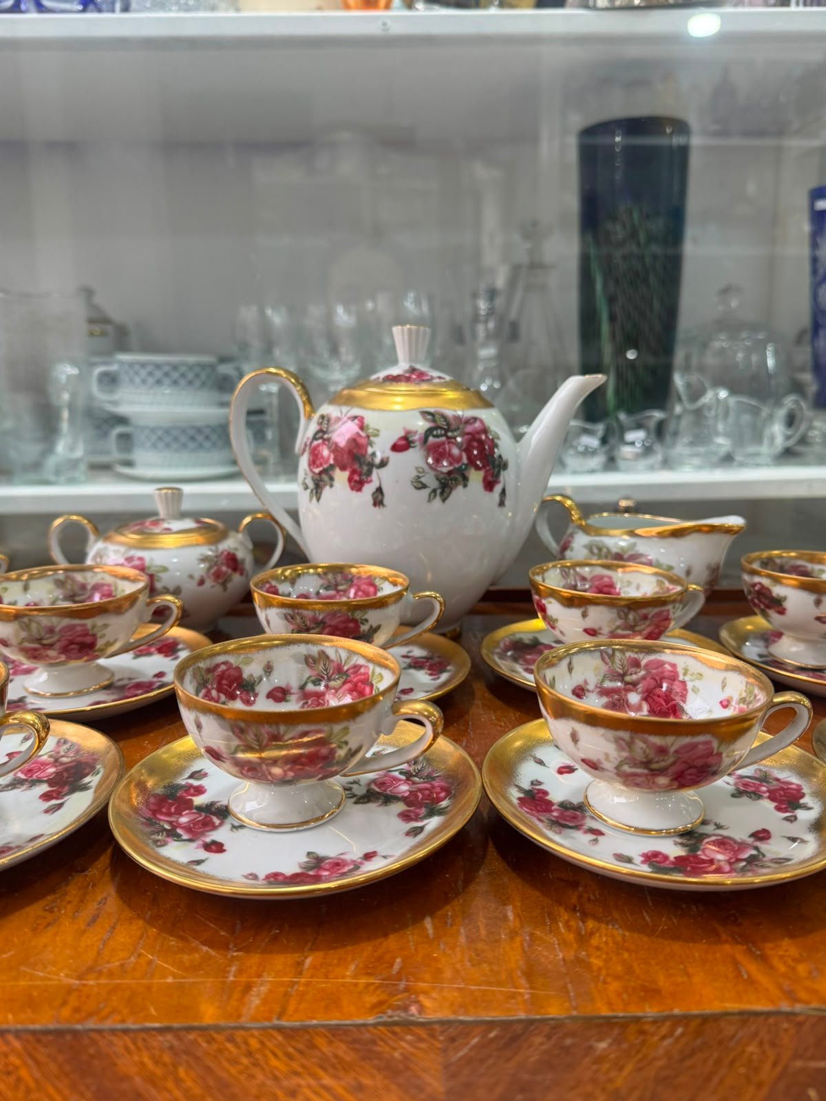 Juego de café porcelana tsuji pintado a mano con oro - Imagen 2
