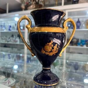 Florero o anfora porcelana LIMOGES azul cobalto con oro