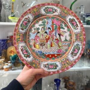 Plato porcelana oriental pintado a mano con oro