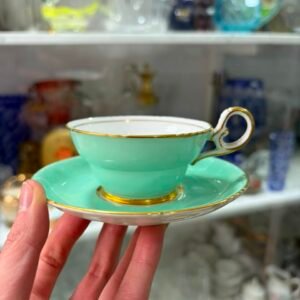 Dúo de café inglés porcelana inglesa copeland verde agua