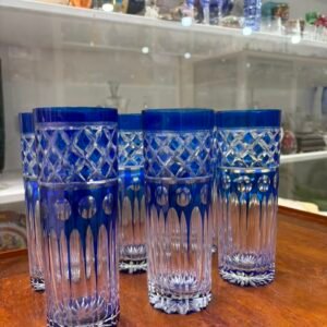Juego de 6 vasos altos de cristal súper tallado azul