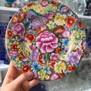 Plato porcelana oriental pintado a mano con oro