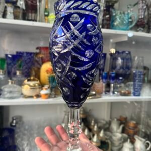Florero de cristal súper tallado azul
