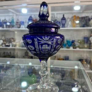 Caramelera o bombonera de cristal súper tallado azul