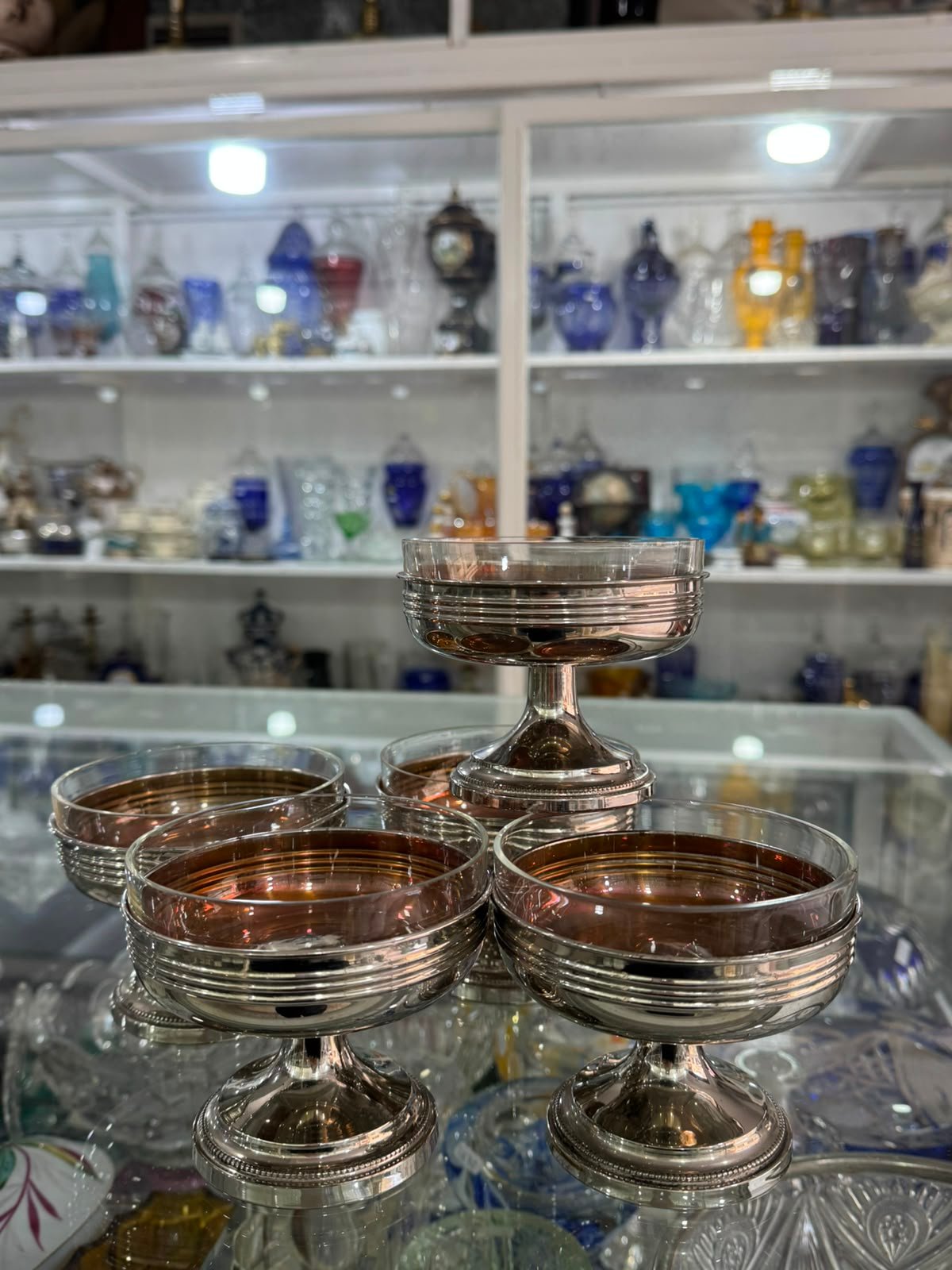 Set de 5 copas alemanas platería con cristal - Imagen 4