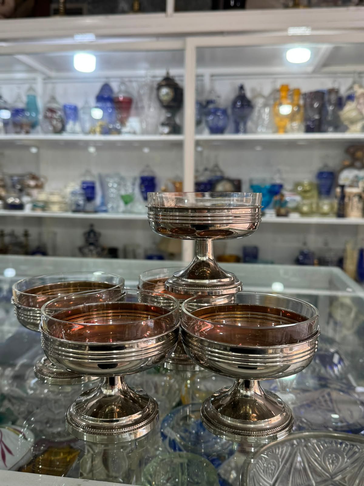 Set de 5 copas alemanas platería con cristal - Imagen 2