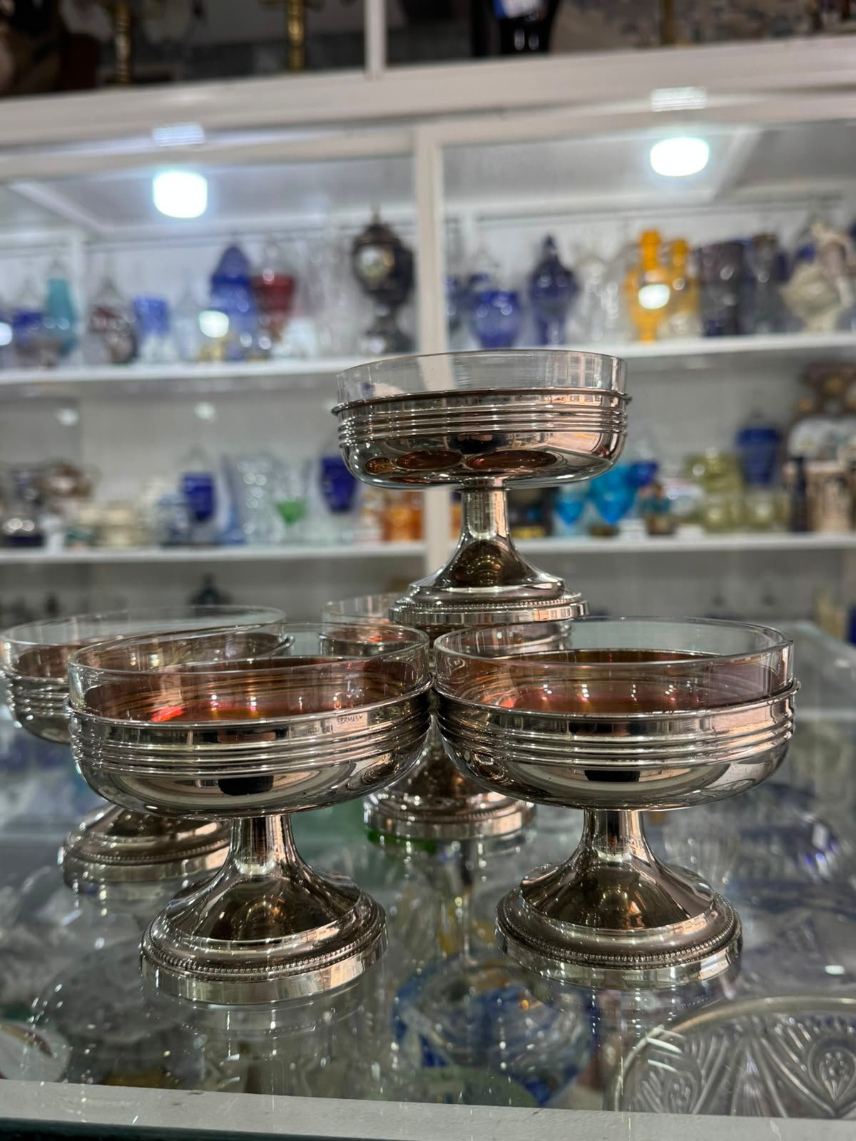 Set de 5 copas alemanas platería con cristal
