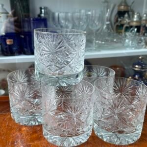 Set de 5 vasos de cristal súper tallado de whisky
