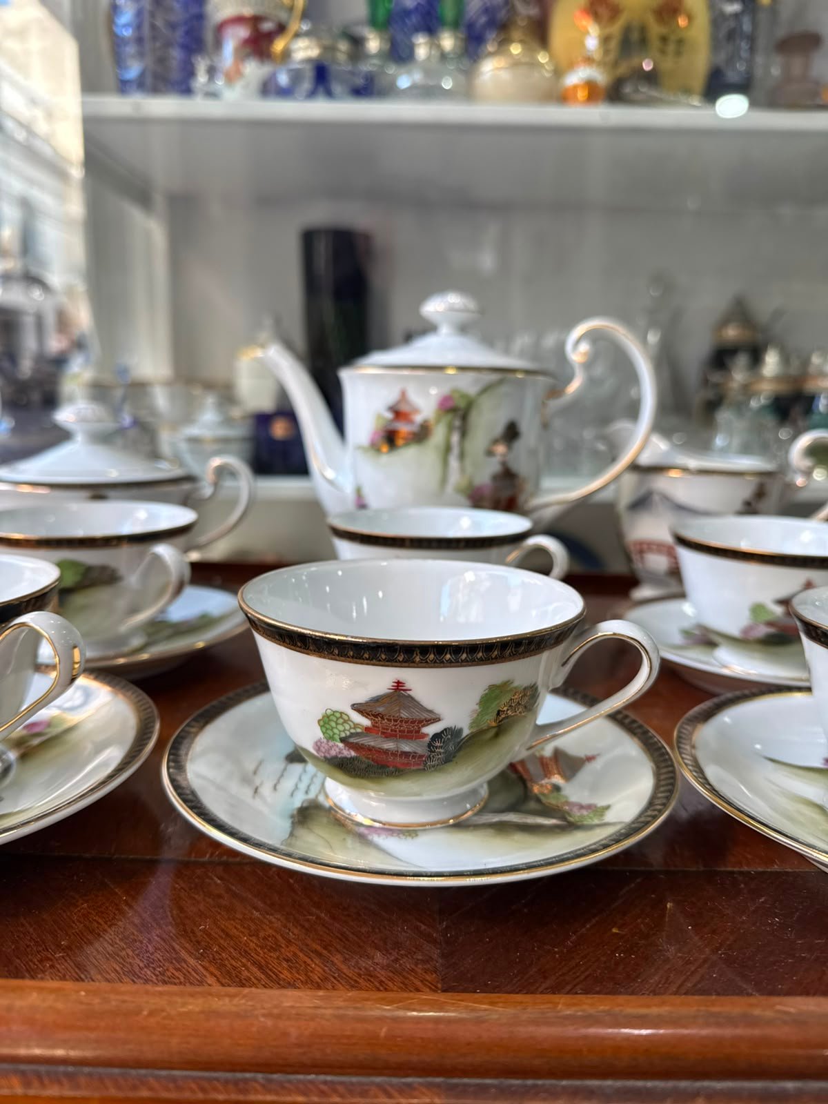 Juego de té porcelana tsuji pintado a mano con oro estilo oriental - Imagen 12