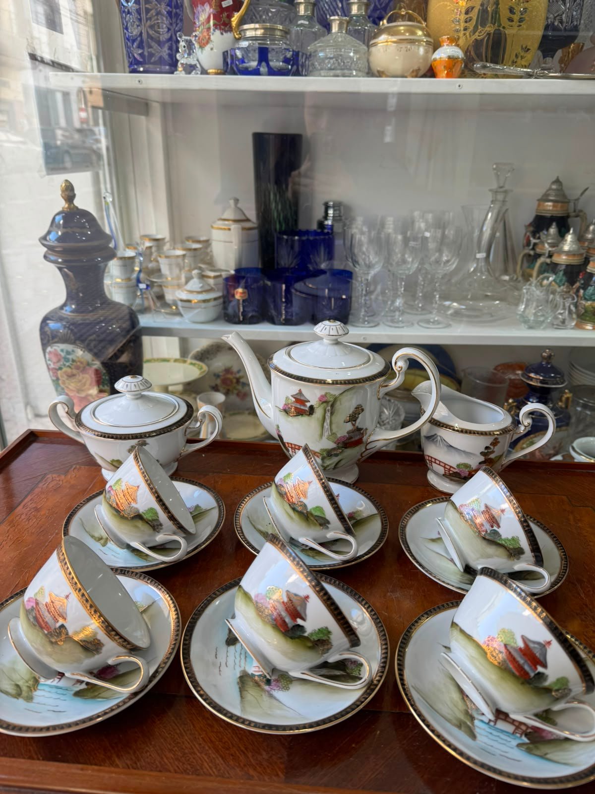 Juego de té porcelana tsuji pintado a mano con oro estilo oriental - Imagen 11