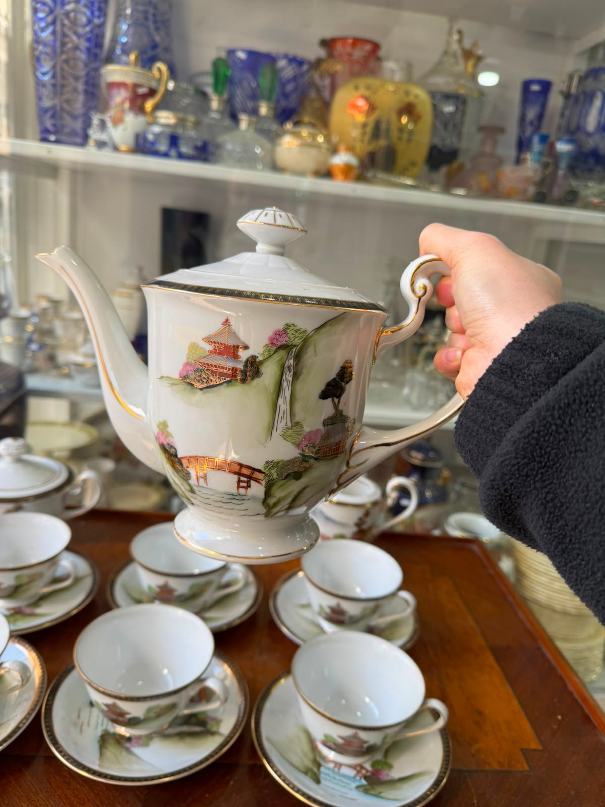 Juego de té porcelana tsuji pintado a mano con oro estilo oriental - Imagen 10