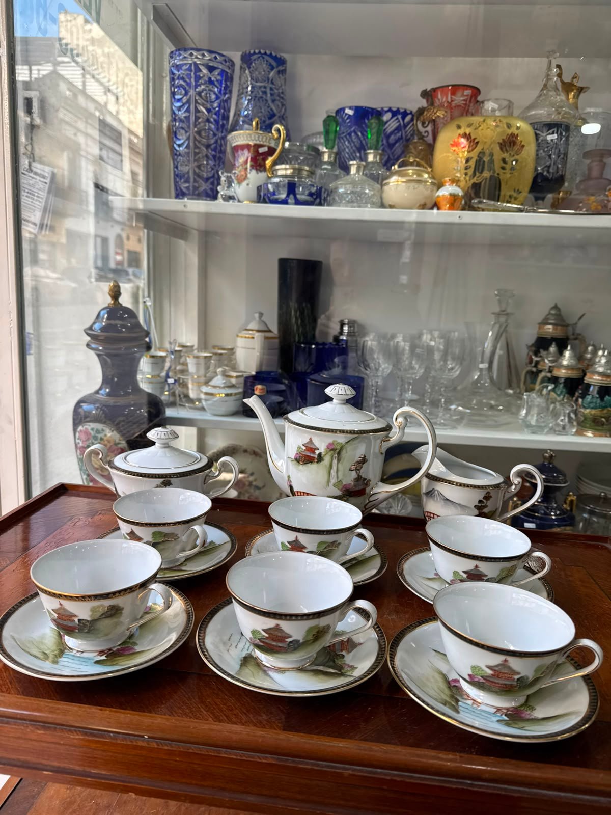 Juego de té porcelana tsuji pintado a mano con oro estilo oriental - Imagen 8