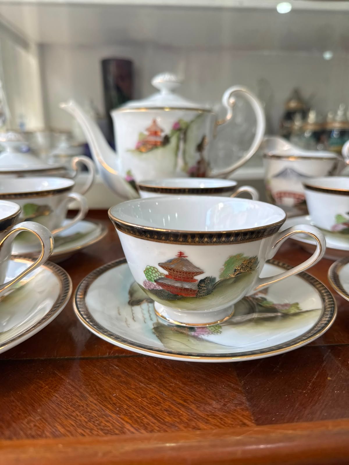 Juego de té porcelana tsuji pintado a mano con oro estilo oriental - Imagen 6