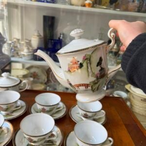 Juego de té porcelana tsuji pintado a mano con oro estilo oriental
