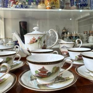 Juego de té porcelana tsuji pintado a mano con oro estilo oriental