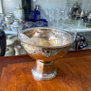 Centro de mesa o frutera platería alemana con cristal