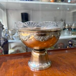 Centro de mesa o frutera platería alemana con cristal