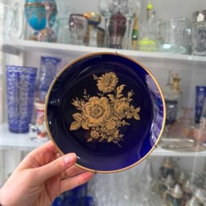 Plato porcelana tsuji azul cobalto con oro