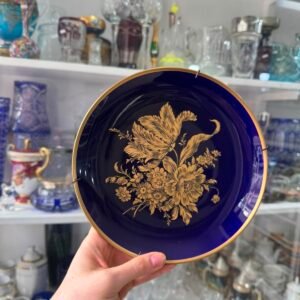 Plato porcelana tsuji azul cobalto con oro