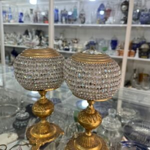 Par de lámparas o veladores cristal de roca con bronce