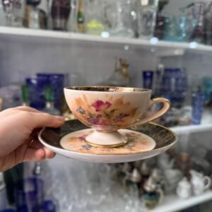 Dúo de té porcelana tsuji pintado a mano con oro