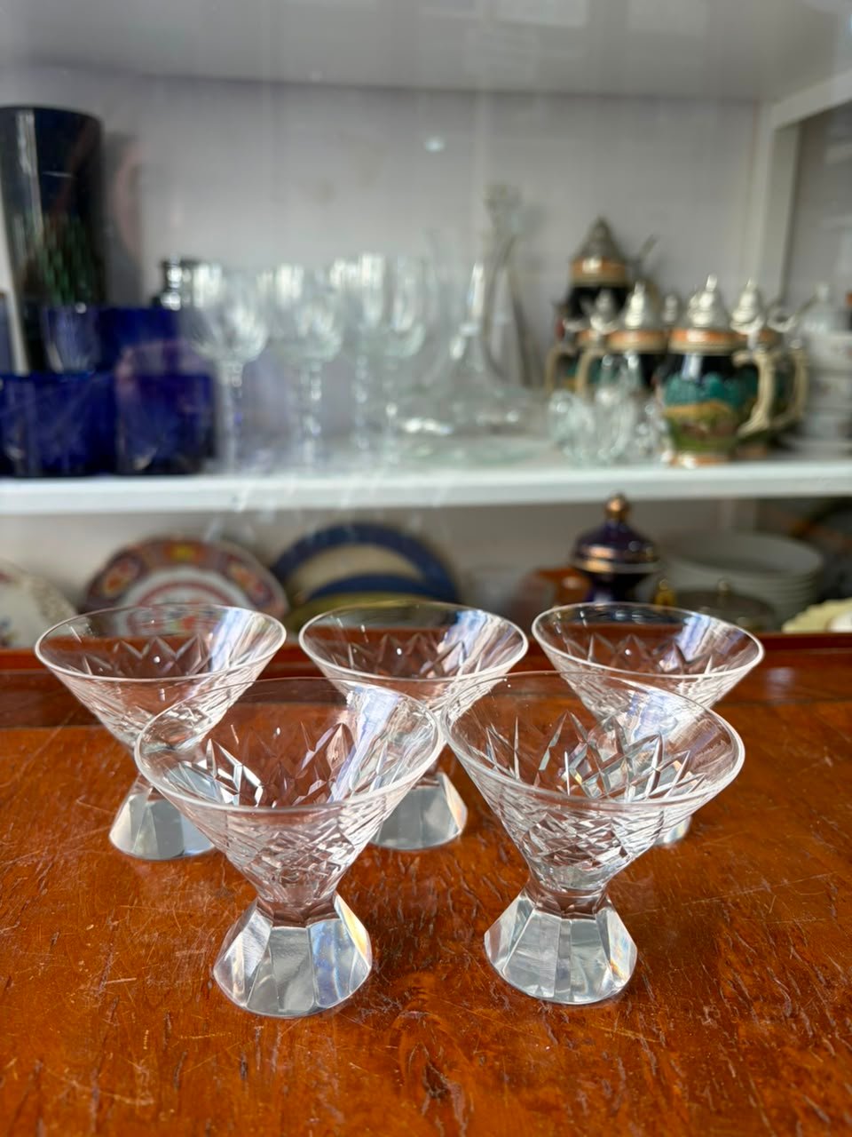 Exquisito juego de 5 copas de cristal súper tallado para licor pie de diamante - Imagen 5