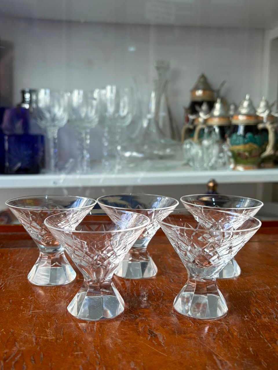 Exquisito juego de 5 copas de cristal súper tallado para licor pie de diamante - Imagen 4