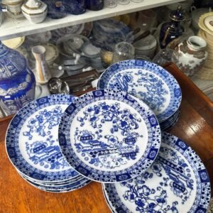 Juego de 12 platos playos porcelana tsuji old blue