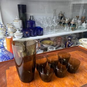 Jarra con 6 vasos cristal fume