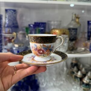 Dúo de café porcelana tsuji pintado a mano con oro