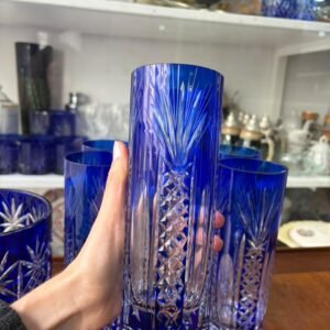 Exquisito juego de hielera con 6 vasos altos cristal súper tallado