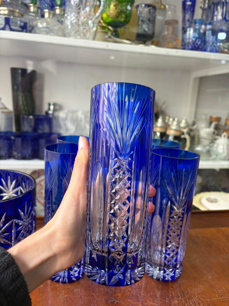 Exquisito juego de hielera con 6 vasos altos cristal súper tallado - Imagen 2