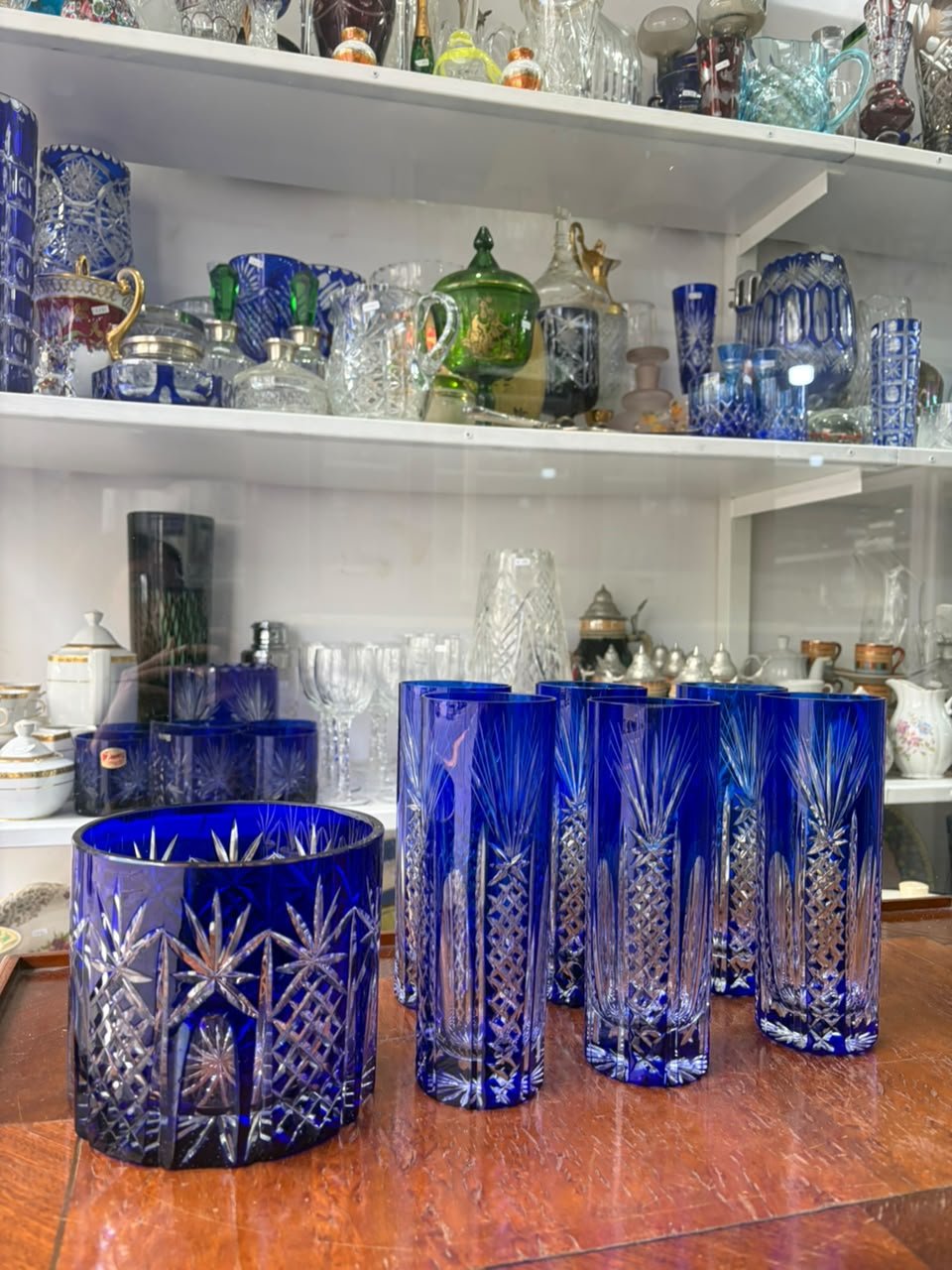 Exquisito juego de hielera con 6 vasos altos cristal súper tallado - Imagen 3