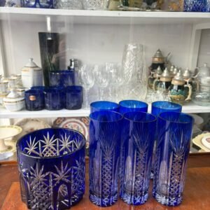 Exquisito juego de hielera con 6 vasos altos cristal súper tallado