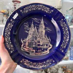 Plato porcelana azul cobalto plata de ley