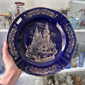 Plato porcelana azul cobalto plata de ley