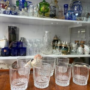 Juego de whisky hielera con 6 vasos tallados
