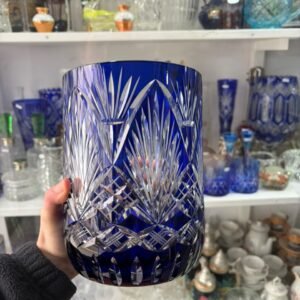 Florero de cristal súper tallado azul