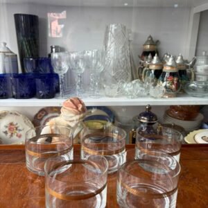 Set de 5 vasos de cristal con dorado para whisky