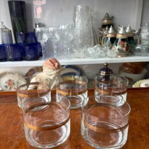 Set de 5 vasos de cristal con dorado para whisky