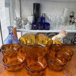 Juego de ensaladera o frutera con 6 compoteras ambar frances