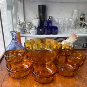Juego de ensaladera o frutera con 6 compoteras ambar frances