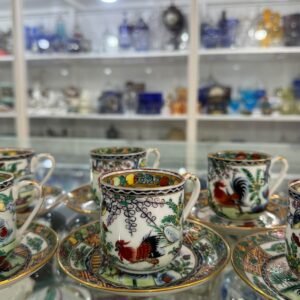 Juego de 6 dúos de café porcelana oriental pintado a mano con oro