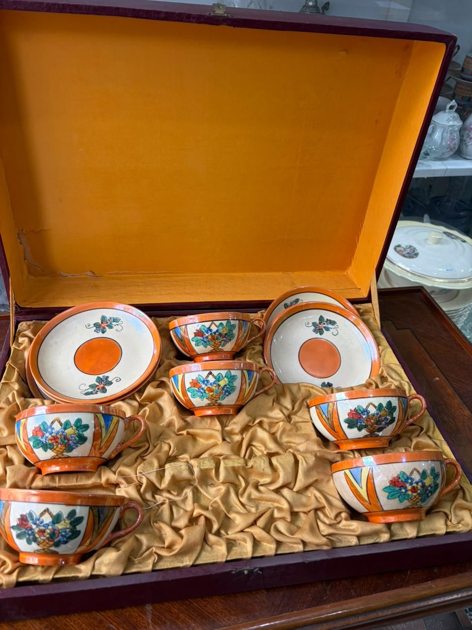 Juego de 6 dúos de té porcelana japonesa pintada a mano