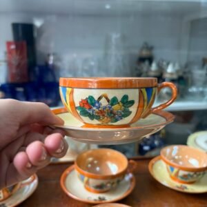 Juego de 6 dúos de té porcelana japonesa pintada a mano